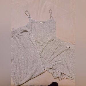 Light Gray Ribbed Lounge Set - Tank Top, Pants & Shorts